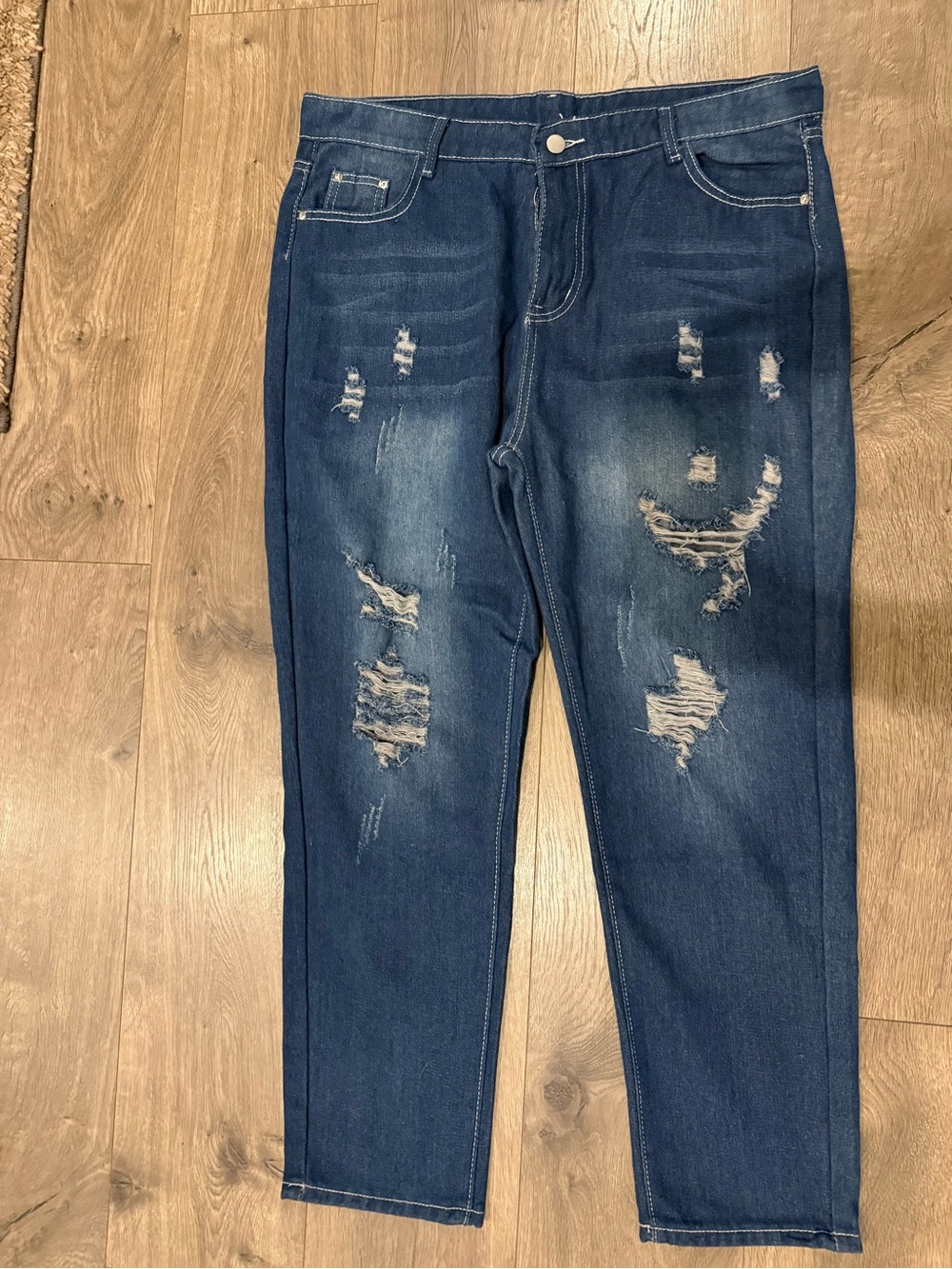 Distressed Dark Blue Jeans